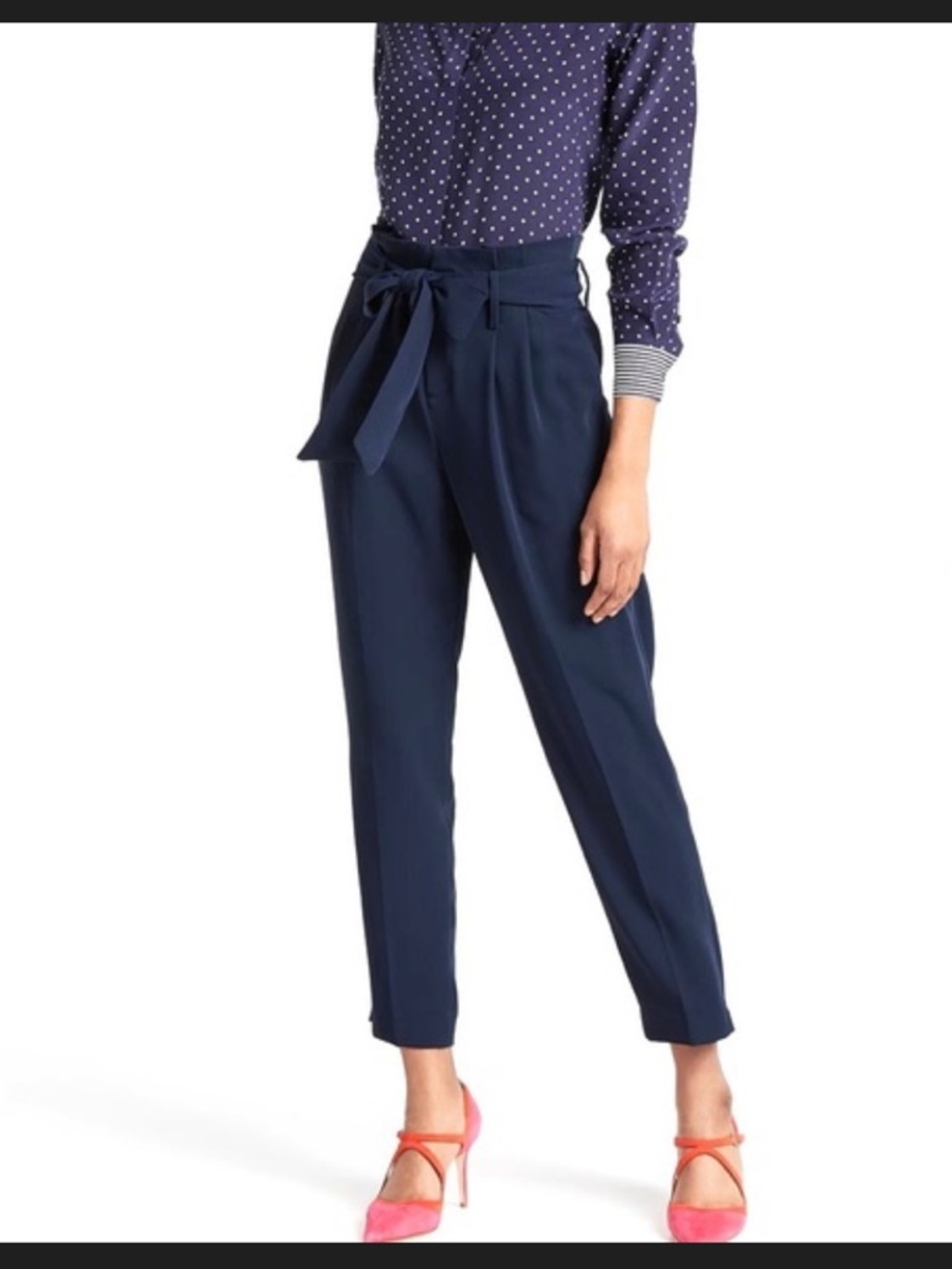 Boden Linen Cotton Melina Paperbag Waist Navy Blue Crop Coastal Spring Pant 10